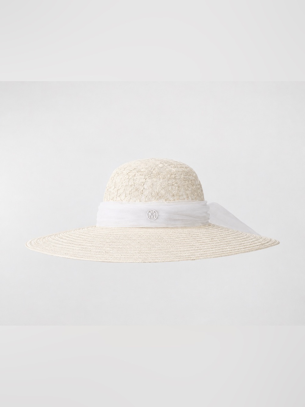 Wide-Brim Straw Sun Hat with Sheer White Band